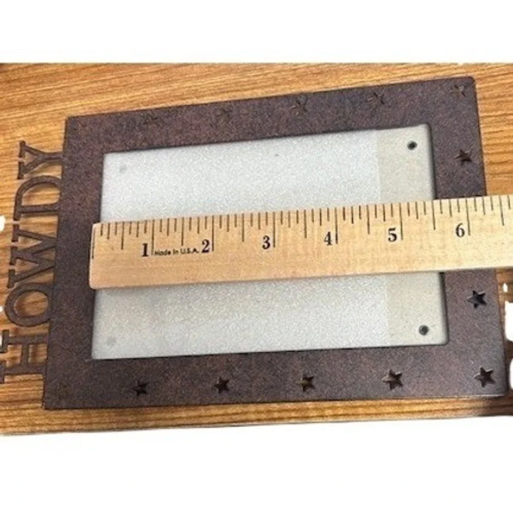 Rustic Metal Howdy Picture Frame Brown Western Star Cutout 4x6 Vertical Decor
